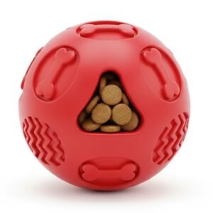 Red Interactive Dog Puzzle Toy with Treat Dispensing, Slow Feeder Design