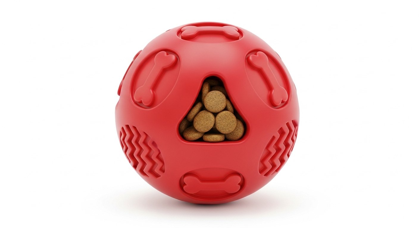 Red Interactive Dog Puzzle Toy with Treat Dispensing, Slow Feeder Design